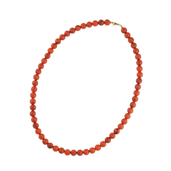 necklace 10mm beads orange-black-marbled