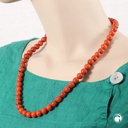 necklace 10mm beads orange-black-marbled