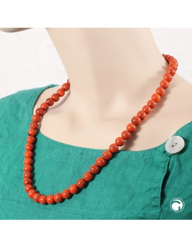necklace 10mm beads orange-black-marbled