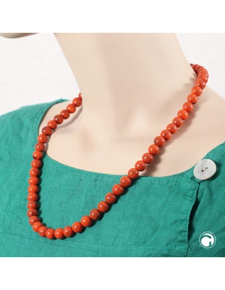 necklace 10mm beads orange-black-marbled
