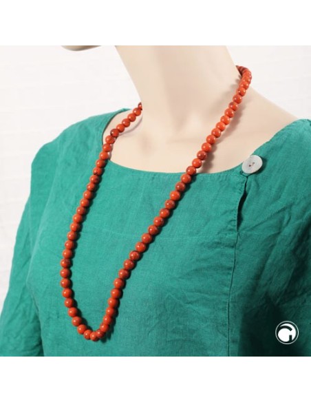 necklace 10mm beads orange-black-marbled