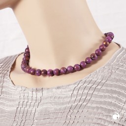 necklace 10mm beads purple-brown-marbled