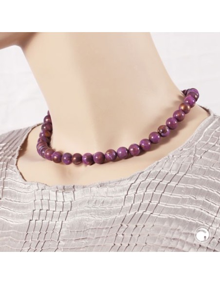 necklace 10mm beads purple-brown-marbled