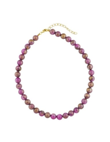 necklace 10mm beads purple-brown-marbled