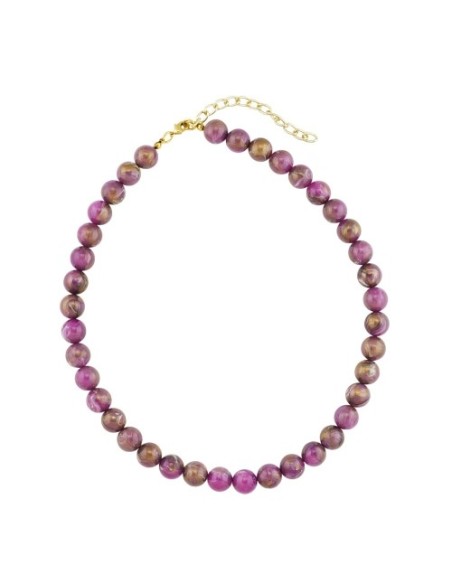necklace 10mm beads purple-brown-marbled