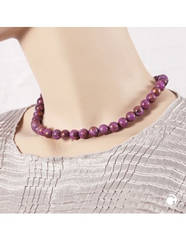 necklace 10mm beads purple-brown-marbled