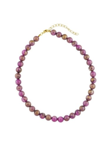 necklace 10mm beads purple-brown-marbled