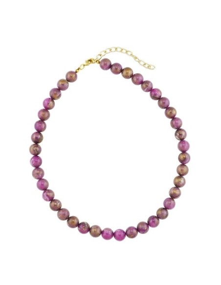 necklace 10mm beads purple-brown-marbled