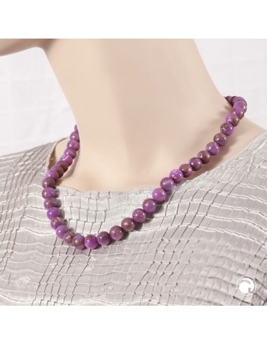 necklace 10mm beads purple-brown-marbled