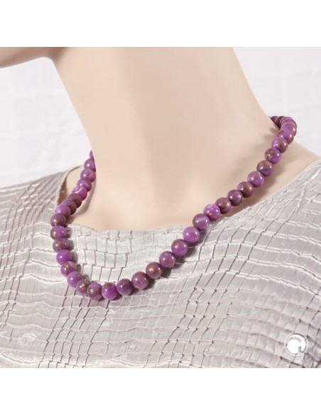 necklace 10mm beads purple-brown-marbled
