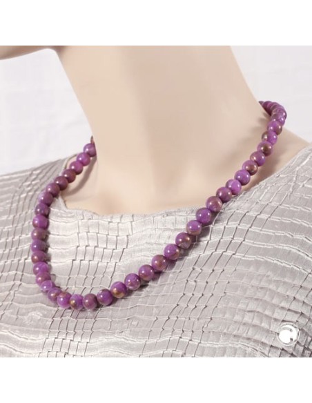necklace 10mm beads purple-brown-marbled