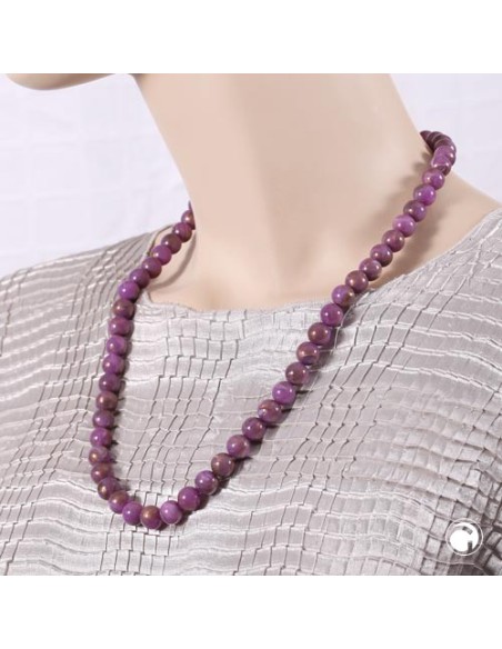 necklace 10mm beads purple-brown-marbled