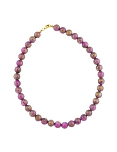 necklace 10mm beads purple-brown-marbled