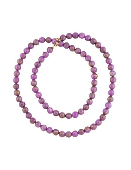 necklace 10mm beads purple-brown-marbled