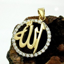 pendant allah symbol of islam zirconia 9k gold