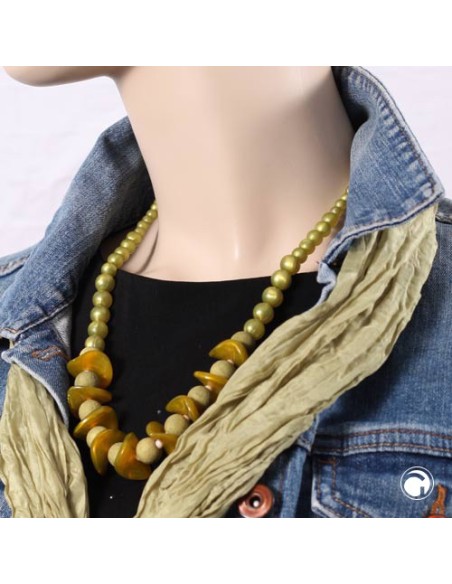necklace weavy disc beads olive-silky