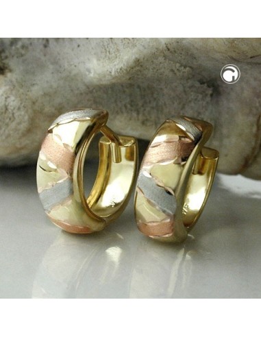 hoop earrings 12x5mm hinged hoop tri-color diamond cut 9k gold