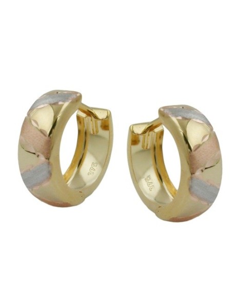 hoop earrings 12x5mm hinged hoop tri-color diamond cut 9k gold