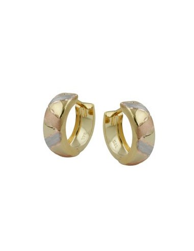 hoop earrings 12x5mm hinged hoop tri-color diamond cut 9k gold