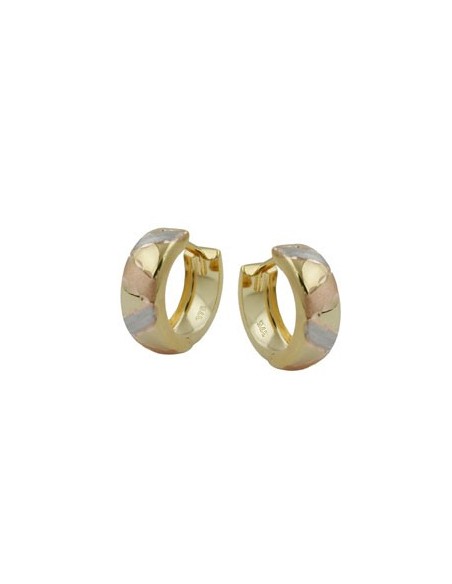 hoop earrings 12x5mm hinged hoop tri-color diamond cut 9k gold