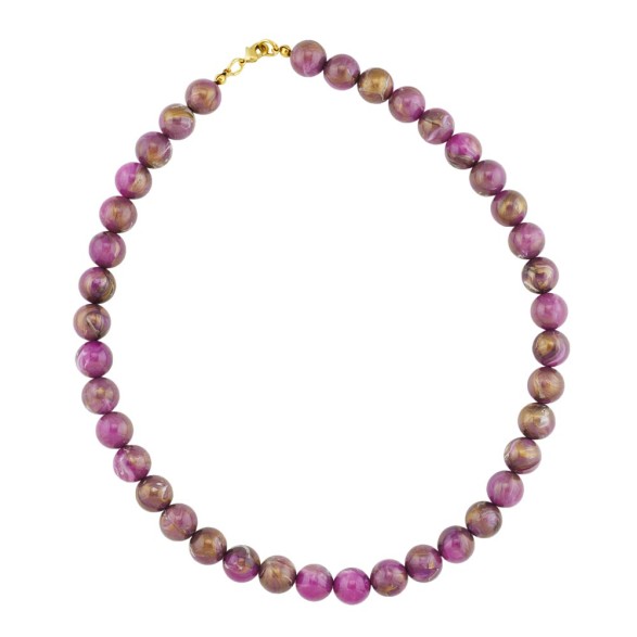 necklace 10mm beads purple-brown-marbled