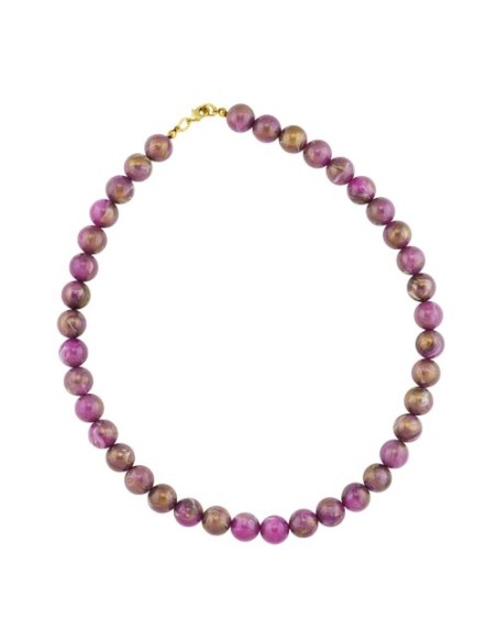 necklace 10mm beads purple-brown-marbled