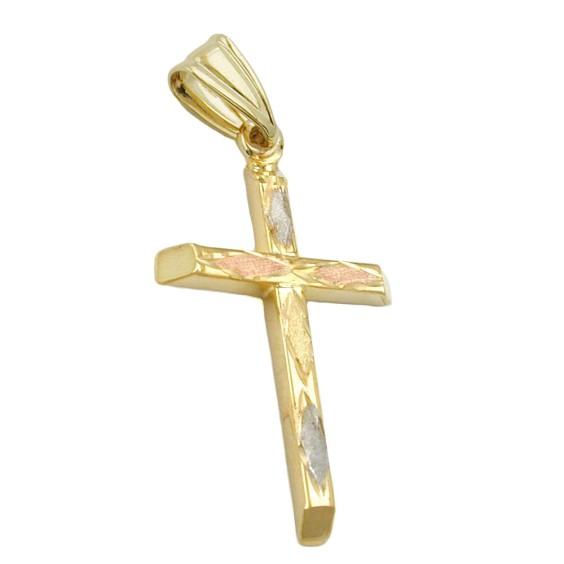 pendant cross tri-colour 9k gold