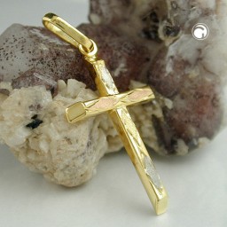 pendant cross tri-colour 9k gold