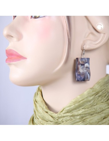 earrings hooks wavy tetragon grey-brown