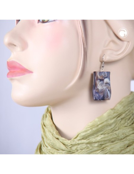 earrings hooks wavy tetragon grey-brown