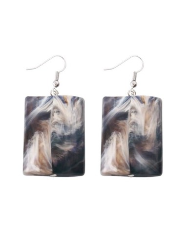 earrings hooks wavy tetragon grey-brown