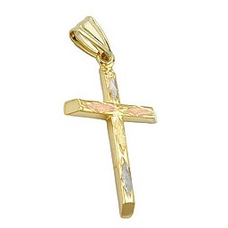 pendant cross tri-colour 9k gold