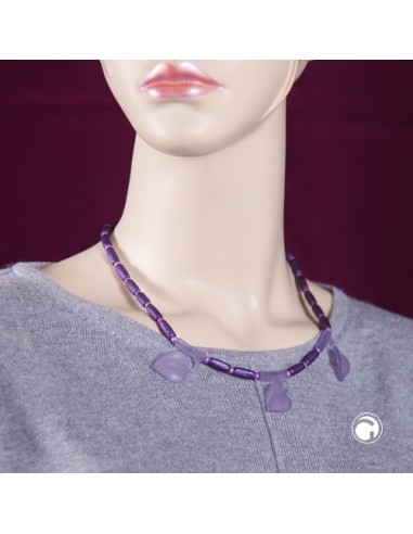 necklace leaf on tube purple 45cm