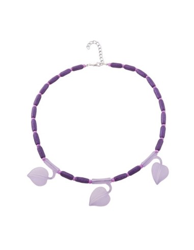 necklace leaf on tube purple 45cm
