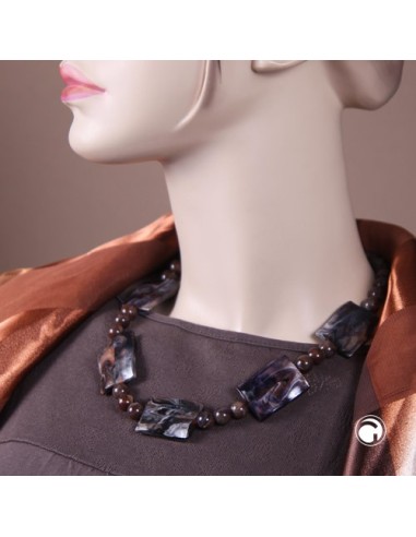 necklace 5x pillow beads brown-grey