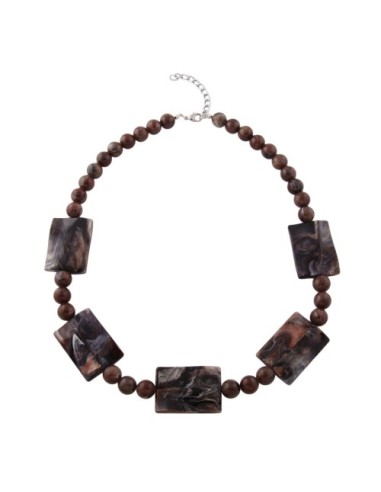 necklace 5x pillow beads brown-grey
