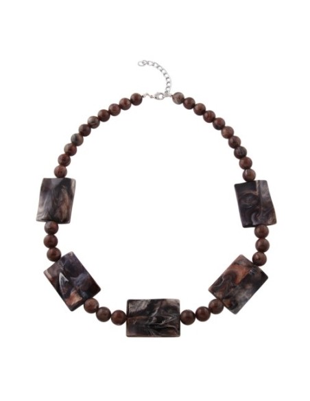 necklace 5x pillow beads brown-grey