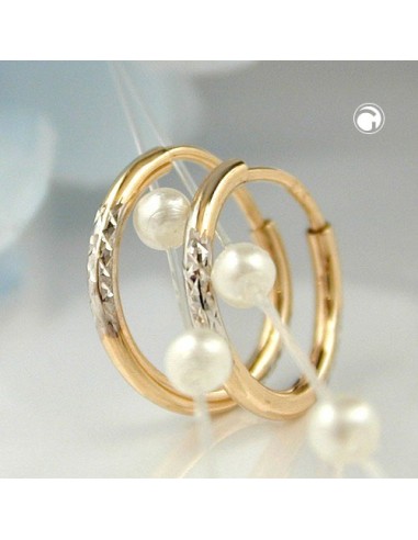 hoop earrings 12x1mm bicolor rhodium plated diamond cut 9k gold
