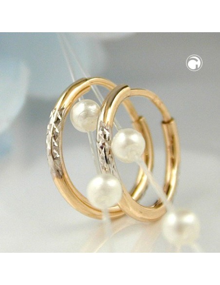 hoop earrings 12x1mm bicolor rhodium plated diamond cut 9k gold