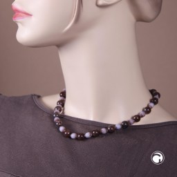 necklace beads brown and jeans-blue