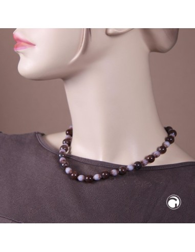 necklace beads brown and jeans-blue