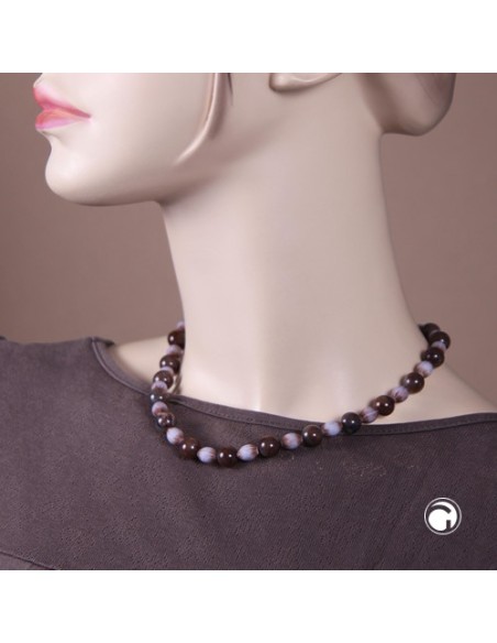 necklace beads brown and jeans-blue