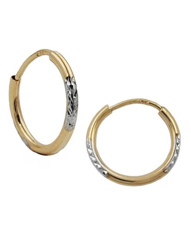 hoop earrings 12x1mm bicolor rhodium plated diamond cut 9k gold