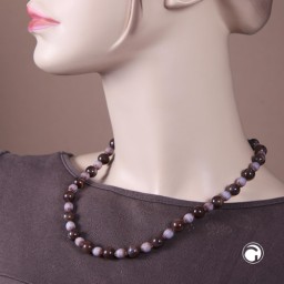 necklace beads brown and jeans-blue