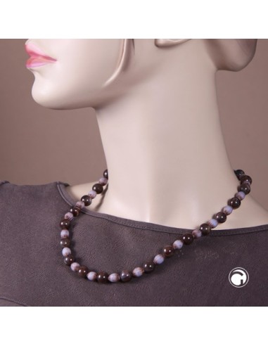 necklace beads brown and jeans-blue