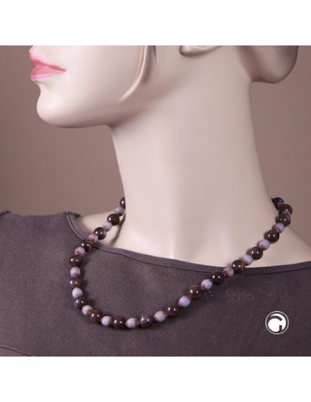 necklace beads brown and jeans-blue