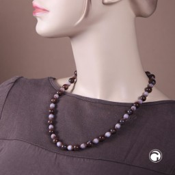 necklace beads brown and jeans-blue