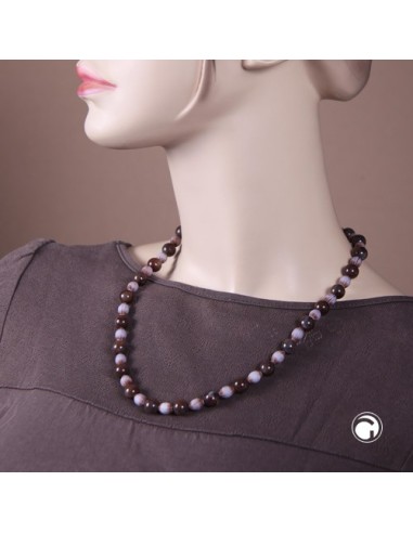 necklace beads brown and jeans-blue