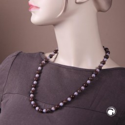 necklace beads brown and jeans-blue