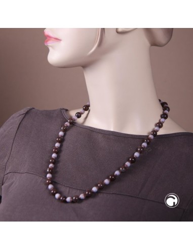 necklace beads brown and jeans-blue